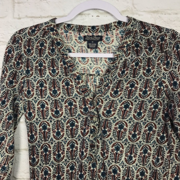 Lucky Brand Boho Smocked Popover Vneck Cotton Top - Picture 2 of 6